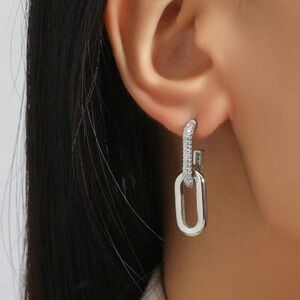 Silver Cubic Zirconia Chain Linked Earrings